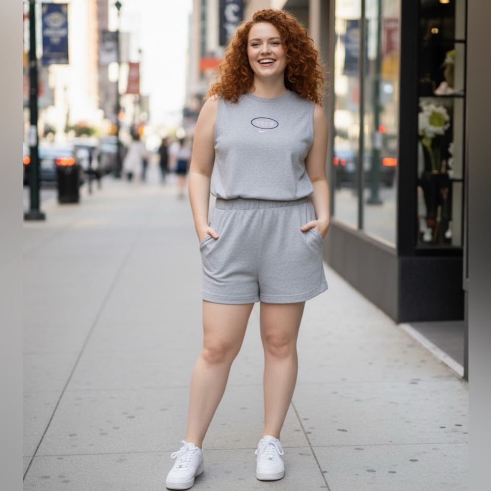 NWT- Nike Varsity Heather Gray Sleeveless Romper-Plus Size